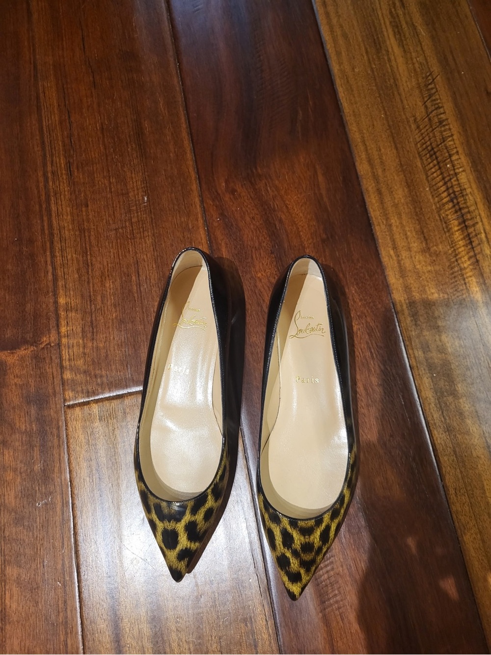 Christian Louboutin Patent Leopard Flats with Signature Red Soles size 39.5